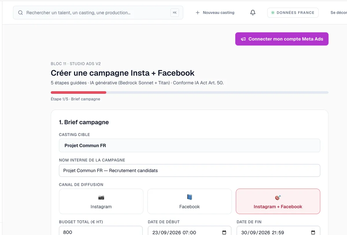 Studio Ads IzyCast : création d&rsquo;une campagne Instagram et Facebook en cinq étapes.